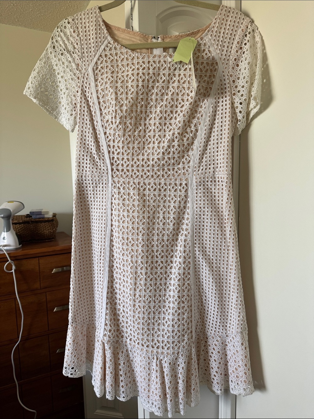 HD in Paris White Eyelet Mini Dress with Beige Lining